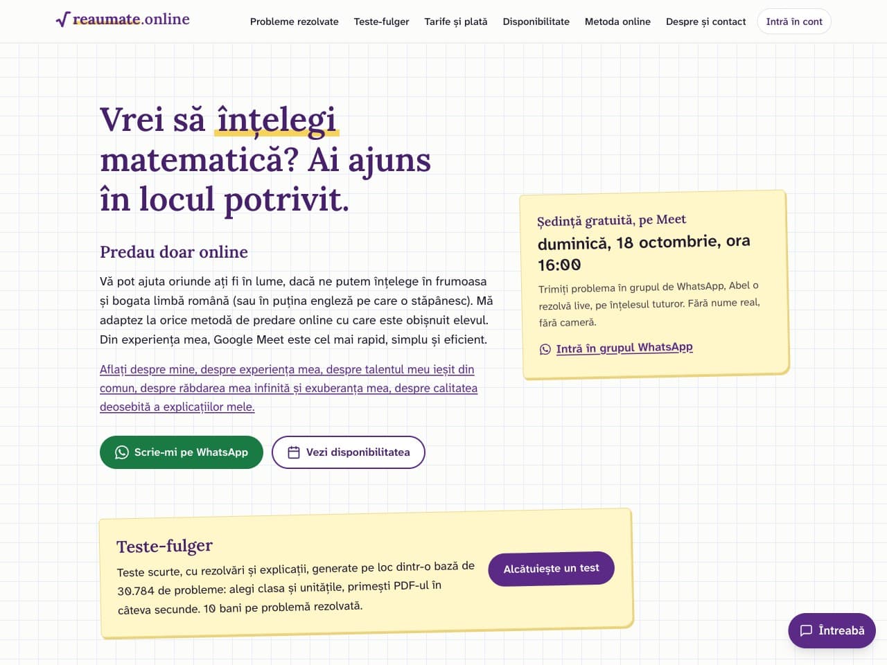 Captură de ecran din vreaumate.online
